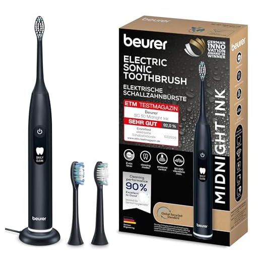 Beurer SC 50 Schallzahnbürste, elektrische Zahnbürste mit 5 Putzmodi & Andrucksensor, 80.000 Schwingungen, Display mit Putzdauer-Anzeige, inkl. 2 Aufsteckbürsten (Midnight Ink)