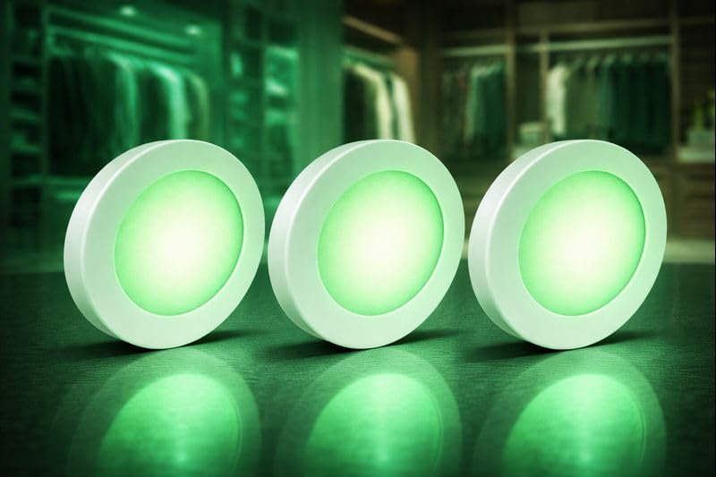 Image of OLIPS 3W LED Cabinet & Cupboard Striker Light | Magnetic Cover Surface Mount Light | Elegant Slim Metal Body | Bright Energy Efficient LED for Kitchen & Wardrobe (3, Green)