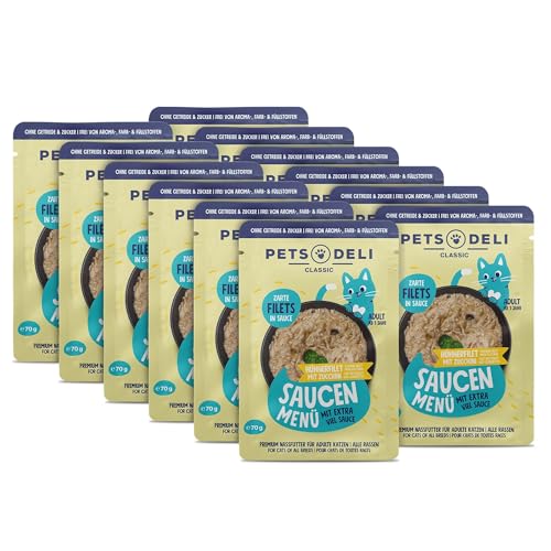 Pets Deli Saucen Menü Nassfutter für Katzen mit Huhn & Zucchini, 12x70g