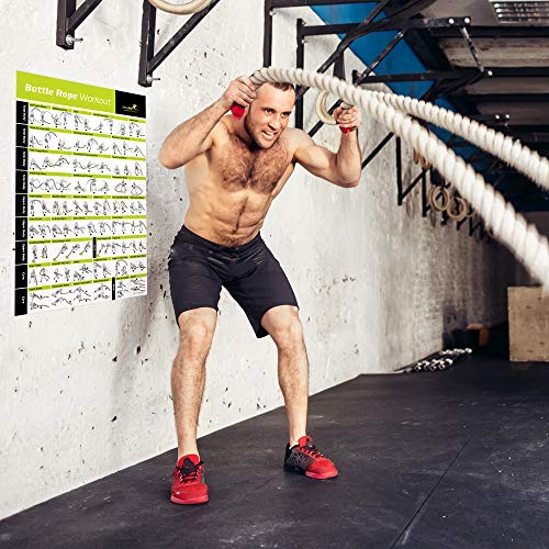 NewMe Fitness Workout Posters for Home Gym - Exercise Posters for Full Body Workout - Core, Abs, Legs, Glutes & Upper Body Training Program (Battle Rope)