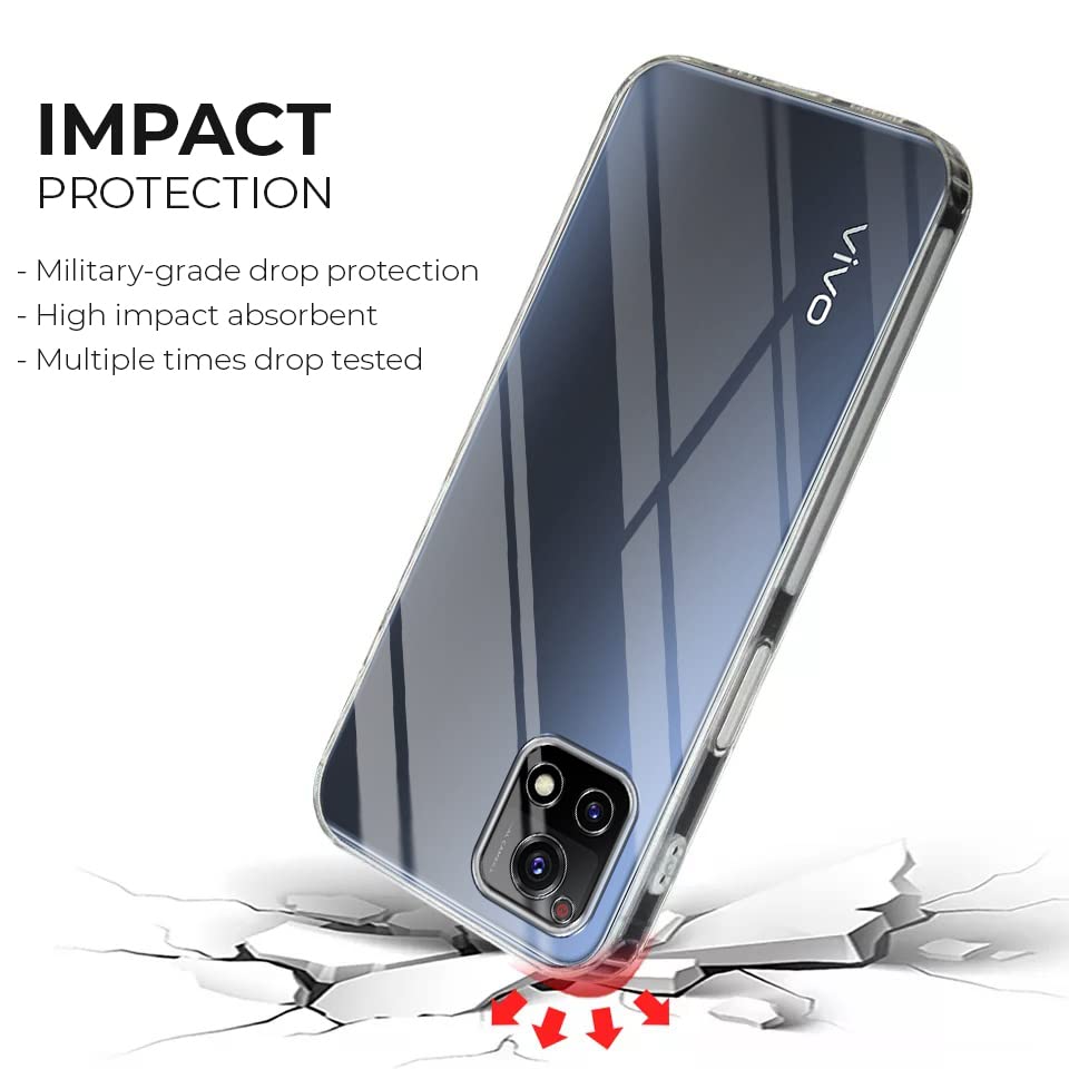 Image of Jkobi Back Cover Case for Vivo Y72 5G | Y31s 5G (Silicone Crystal Clear | Pure Camera Protection | Dust Plug for Charger and Headphone sockets | Shockproof Bumpers | Transparent)