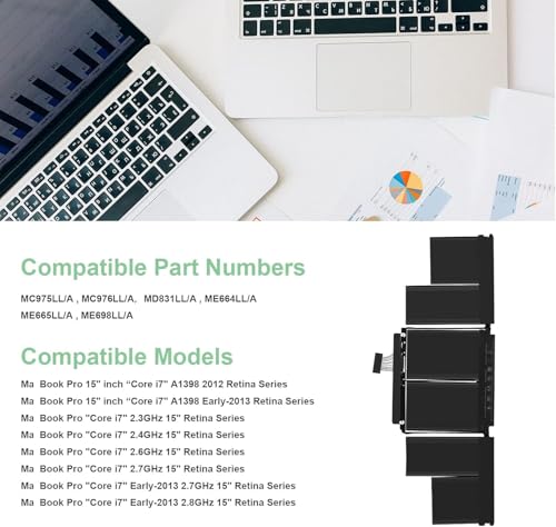 Image of WeFly A1417 Laptop Battery for Ma /Book Pro 15 inch Retina A1398 [ Mid 2012 Early 2013], fits MD831LL /A MC975LL /A MC976LL /A ME665LL /A ME664LL /A (A1417)