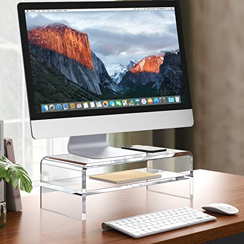 Egchi Clear Acrylic Monitor Stand Riser 2 Tier, 5.5 Inches High Clear Monitor Stand/Computer Desk Organizer Shelf For Multi Media Computer Pc Storage Laptop #TOP3