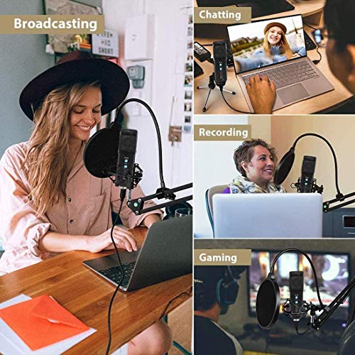 USB Mikrofon, Kondensator Mikrofon Kit mit One Touch Stummschaltung & Mikrofonständer Mikrofonarm Popschutz für… – Bild 6