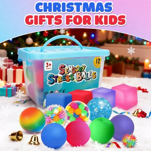 Image of Fidget Sensory Toys Stress Balls: 12 Pack Squishy Stress Balls for Kids | Hand Therapy Sensory Ball with Nervousness Pressure Relief - Squeeze Stress Toys Bulk - Classroom Prize Gift for Student