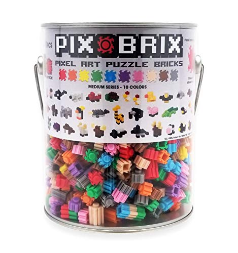 Pix Brix Pixel Art Puzzle Bricks Bucket â€“ 1,500 Piece Pixel Art Kit with 10 Colors, Medium Palette â€“ Patented Interlocking Building Bricks, Create 2D and 3D Builds â€“ Stem Toys, for Age 6 Plus
