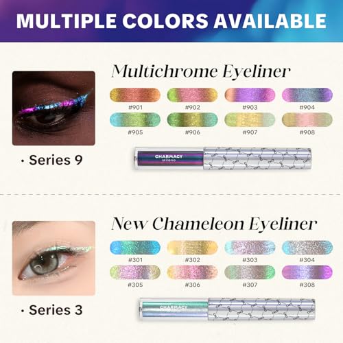 CHARMACY Kameleon płynny brokatowy eyeliner, wysoce nasycony, metaliczny, intensywny, wielokolorowy, wodoodporny eyeliner, ultracienka końcówka, trwały, odporny na rozmazywanie (#SET1-901/904/907)