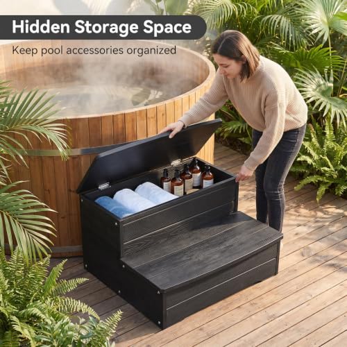 Image of 25'' Outdoor Spa Steps with Storage, for Hot Tub,Ground Pool (Black)