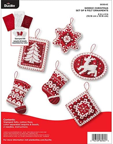 Bucilla 86964E Felt Applique 6 Pc. Ornament Kit, 4" x 4", Nordic Christmas