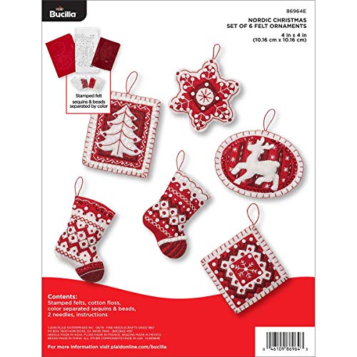 Bucilla 86964E Felt Applique 6 Pc. Ornament Kit, 4" X 4", Nordic Christmas #TOP14