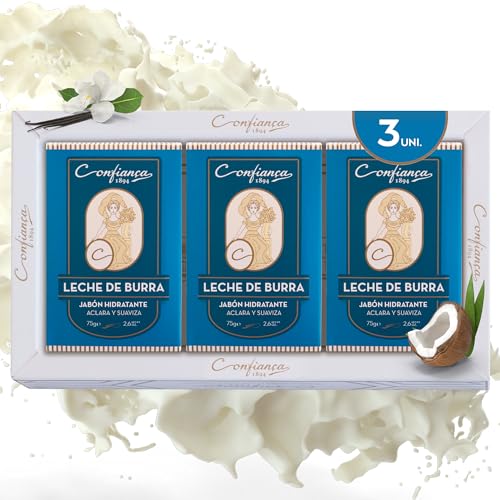 Jabón Leche de Burra - Confiança 1894 | Pastilla Sólida con Ingredientes de Origen Vegetal | Jabón de Manos, Cuerpo y Cara | Pack de 3 Unidades Hidratantes y Nutritivas x 75g