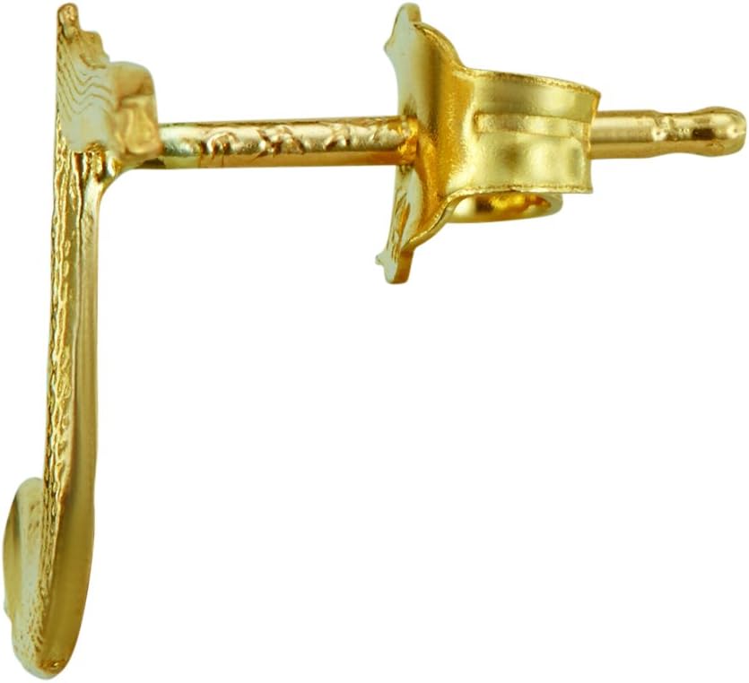 14k REAL Yellow Gold Music Note Stud Earrings (4 x 11 mm)