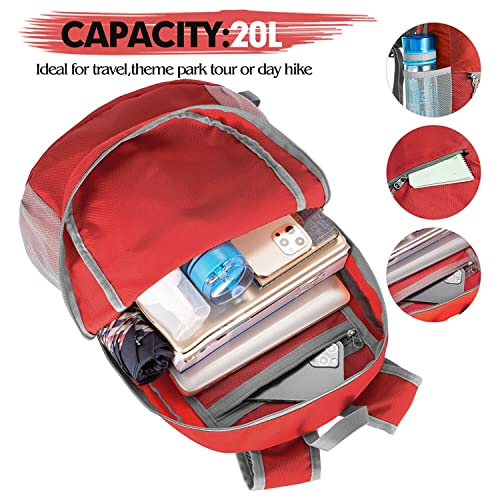Mochila ligera para senderismo resistente al agua roja miniatura 3