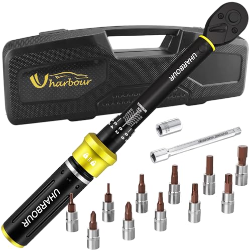 Uharbour Clé dynamométrique pour vélo, 1-25 Nm, petite clé dynamométrique 1/4 pour vélo et moto, kit avec tige d'extension, hexagonal, Torx et Phillips, 72 dents