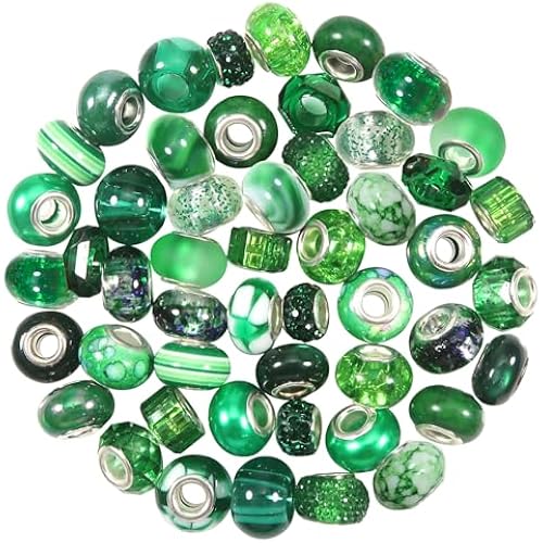 TOAOB 50pcs Assorted Resin European Green Large Hole Lampwork Spacer