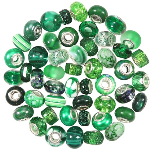 TOAOB 50pcs Assorted Resin European Green Large Hole Lampwork Spacer
