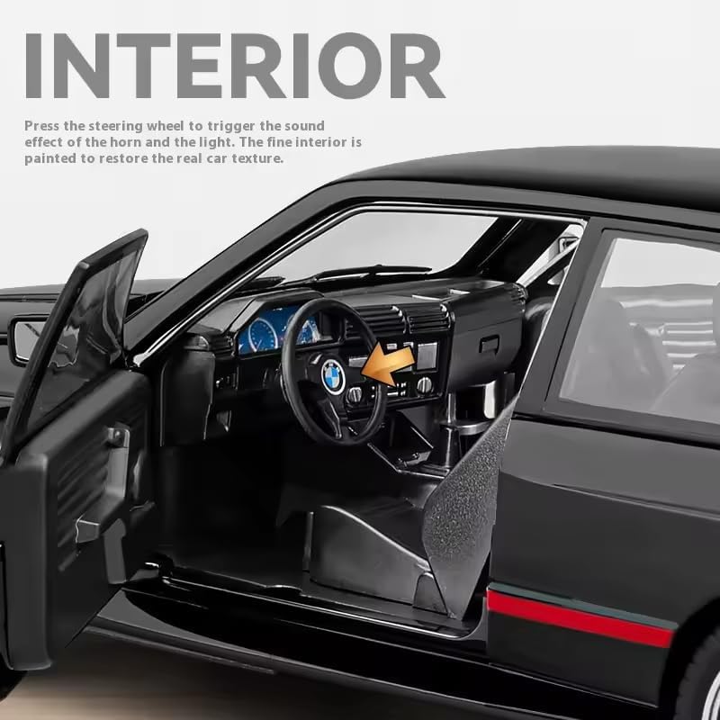 Image of Invite 1:24 B-M-W E30 M3 Diecast Metal Pull Back Car with 6 Openable Doors with Sound and Light Toy Decoration car Best Gift Toys for Kids [Black Color]