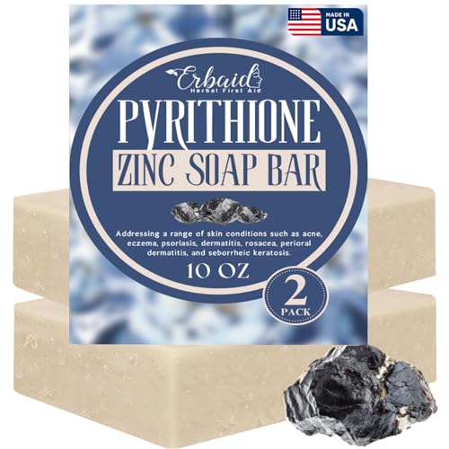 Erbaid Pyrithione Zinc Soap Bar for Face & Body 4oz | 2% ZnP Bar Soap Skin Repair Cleanser for Acne Rosacea Eczema Dermatitis Psoriasis Itching | Cleansing Calming Zinc Facial Wash Made in USA