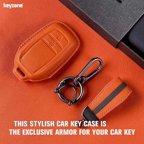 Image of keyzone Royal Leather Key Cover with Strap fit for Toyota Innova Crysta, Innova HyCross, Hilux, 2-Button Smart Key