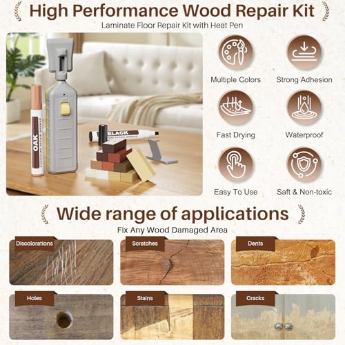 Floor Repair Kit with Heat Pen - 11 Colors Wax Blocks for Quick Wax Melting, Professional Vinyl Laminate Floor Repair Kit, to Restore Scratches, Stains, Cracks, Holes on Floors, Doors, Cabinet