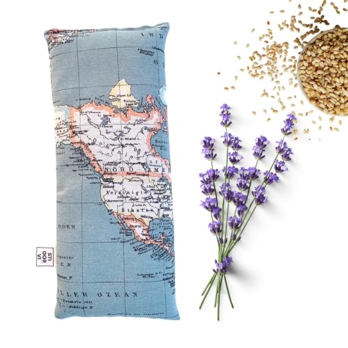 STIGORVI - Saco térmico de semillas - Bolsa calor y frío - bolsa térmica - Cojín microondas (13cmx28cm) - Hecha a mano en España - 100% semillas naturales lavanda - Lavable - Artesanal (Mapamundi)