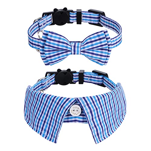 Faleela 2 Pack/Set Cat Collar with Cute Bow Tie and Bell,Breakaway Plaid Shirt Collar for Kitty Adjustable Safety