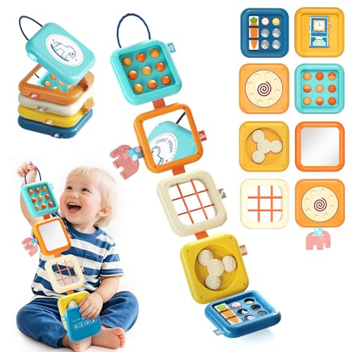 Cube d'activité bébé, 8 in 1 Busy Board Jouet Montessori, Jouets de Voyage en Avion pour Enfants, Jeux Éducatif Jouets d'Activité et de Développement, Cadeau pour Filles & Garçons 1 2 3 Ans