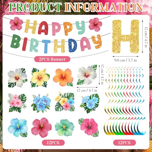 Image of Hawaiian Birthday Party Decorations Hibiscus Flower Birthday Banner and Hanging Swirls for Luau Tropical Aloha Summer Beach Party Decoration Supplies