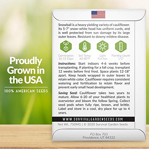 Survival Garden Seeds - Snowball Cauliflower Seed For Planting - Packet With Instructions To Plant And Grow Amazing White Vegetables In Your Home Vegetable Garden - Non-Gmo Heirloom Variety #TOP1