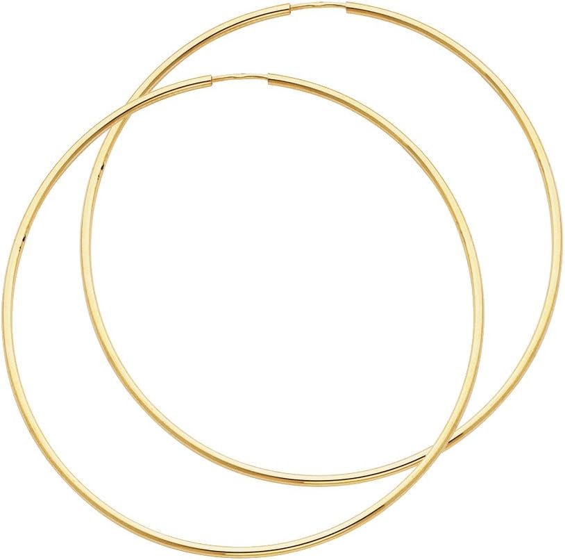 14k Yellow Gold 1.5mm Thickness Endless Hoop Earrings - 8 Different Size Available