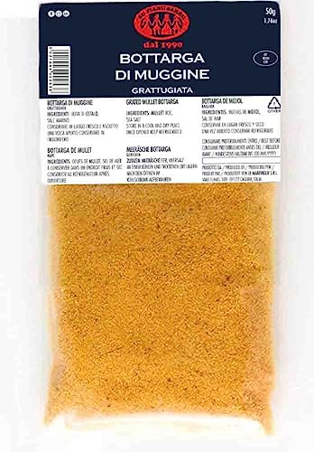 Bottarga di Muggine grattugiata Su Tianu Sardu 50g - Lavorata a mano in Sardegna, Italia - Uova di muggine salate e essiccate - Caviale del Mediterraneo - Produzione artigianale sarda Kosher