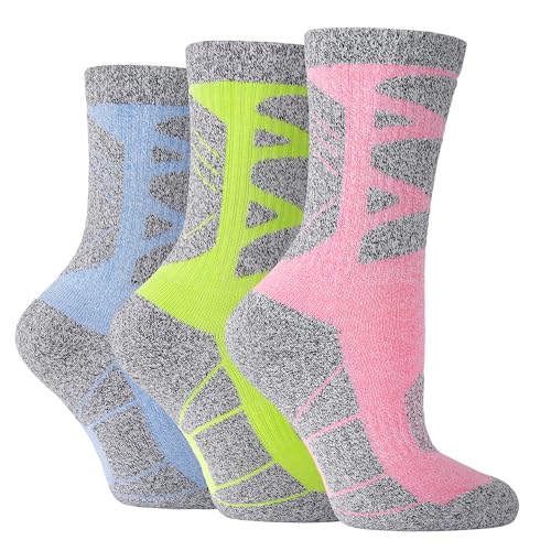 GRPSKCOS Women's Cushioned Hiking Crew Socks (3 Pairs)