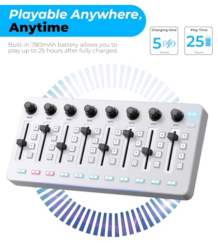 Vangoa Wireless Midi Controller Mixer Mute, Portable USB Midi Keyboard controlador Mixing Console 43 Backlit Button, 8 Channel Faders with LED indicator, 8 Assignable Endless Knobs for Daw, Mac, PC - Thumbnail 5