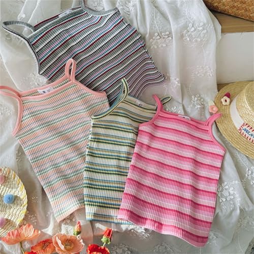 Girls Sleeveless Striped Tank Tops Spaghetti Strap Tshirts Ribbed Knit Color Block Summer Sport Casual Basic Blouse3