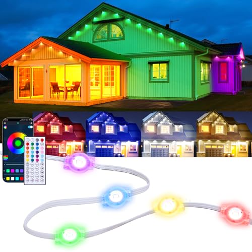 50ft Solar Permanent Outdoor Light, Smart RGB Plus IC Outside Lights For House, App/Remote