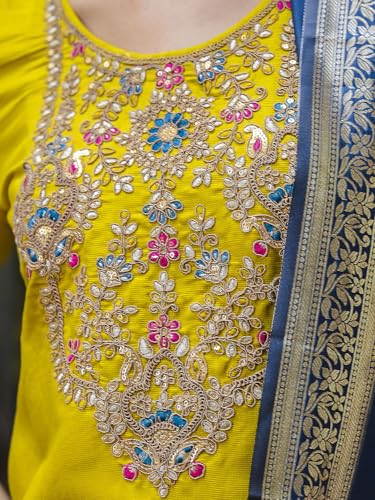 Image of VredeVogel Kurta Set with Dupatta | Viscose Rayon Embroidered Kurta Set for Women | Women's Ethnic Casual Kurti Set |Kurta Pant Festive Suit