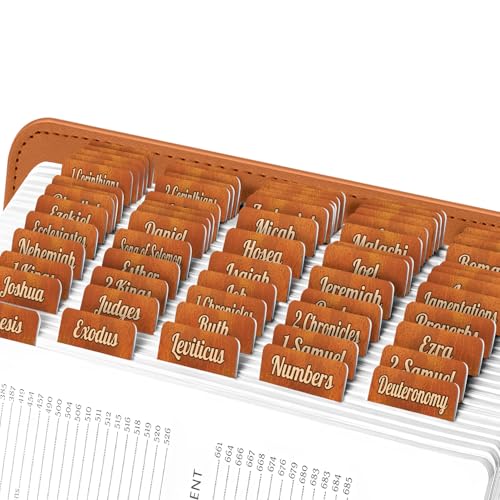 EssexWares - Camel Leather Look Bible Tabs for Old and New Testament, 80 Large Print Tabs for Bible Study, Water-Resistant and Durable Index Tabs for Women and Men - 1.7" Wide