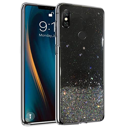 Image of Vonzee Glitter Case Compatible with Redmi Note 6, Non Moving Glitter Stars Cover Soft TPU + Hard PC Bumper Bling Cover for Women Girls Protective Case for Redmi Note 6 (Black)