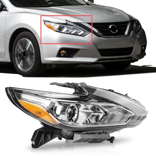PartsFlow Halogen Headlight Chrome Housing Clear Lens Headlamp Assembly Right Passenger Side For 2016 2017 2018 Nissan Altima NI2503247