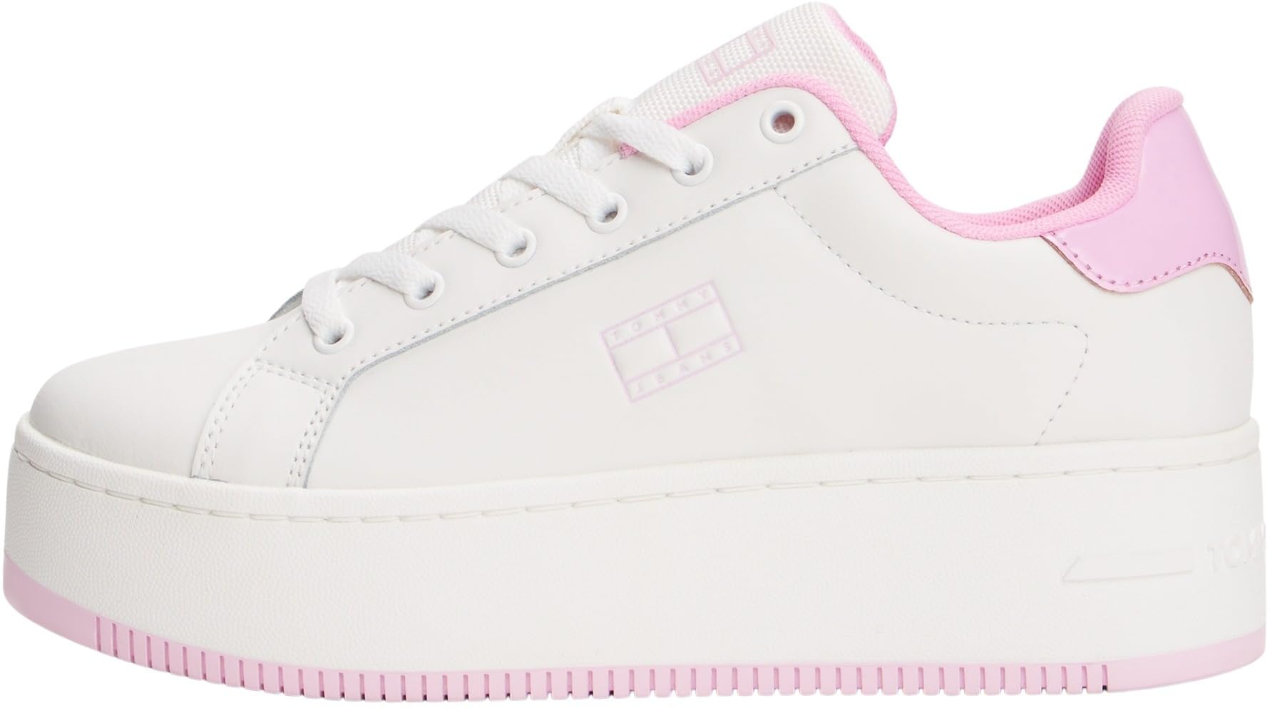 Tommy Jeans Women’s Flatform Leather Trainers, Multicolor (Ecru/Carnival Pink), 6.5