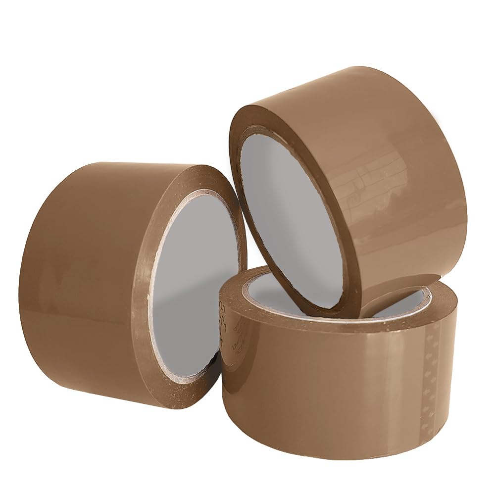 ARVO Brown Packing Tape 3 Rolls with Low Noise (48mm x 60m) - Durable Parcel Tape for Packing Boxes, Secure Packaging for Moving House