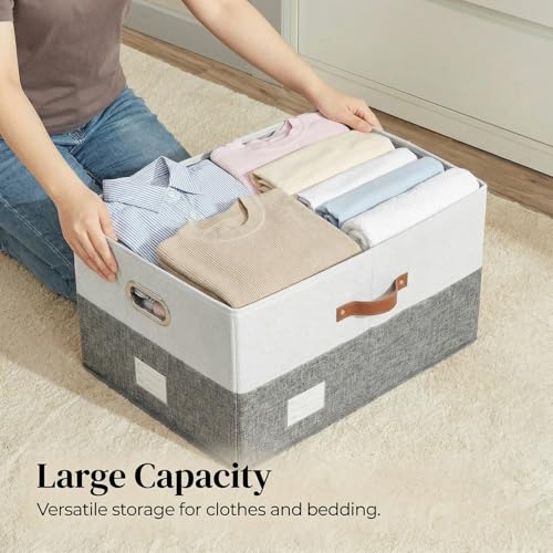 Image of PRANDOM Storage Bins with Lids [3-Pack] Linen Fabric Foldable Storage Boxes Organizer Containers Baskets Cube with Cover for Bedroom Closet Office Grey&White (23.4X15.9X11.4)
