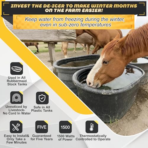 Image of DPH-15 Outdoor Water Tank Heaters Fit for rubbermaid Tanks, 1500W Farm De-icer, Thermostatically Controlled, Livestock Stock Tank Drain Plug Five Year Warranty