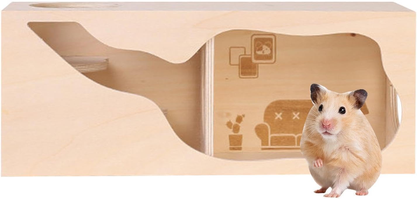 Small Pet Habitat, Wooden House, Animal Play Enclosure Box, Multi Level Cage with Top Access Design, Enrichment Activity Habitat for Hamster Guinea Pig Ferret Indoor Use
