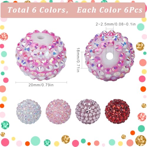 SUNNYCLUE 36Pcs Rhinestone Bead 20mm Red Resin Chunky Bubblegum Beads Chunky Beads Bulk Diamond Beads Disco Ball Beads Rhinestone Spacer Beads for jewellery Making DIY Bracelet Necklace Pen Supplies - Image 2