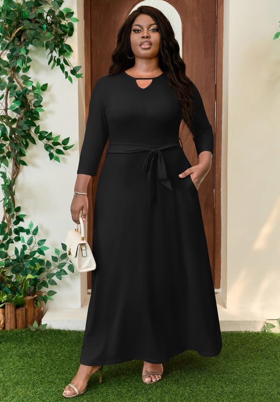 Women Maxi Dress with Pockets Casual 3/4 Sleeve V Neck Long Cocktail Party Dresses 2026 - Image 6