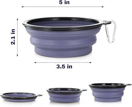 Vista 145 de SLSON - Tazón plegable portátil para perros, gatos y mascotas con 2 mosquetones para paseos, estacionamiento y viajes, para agua y comida