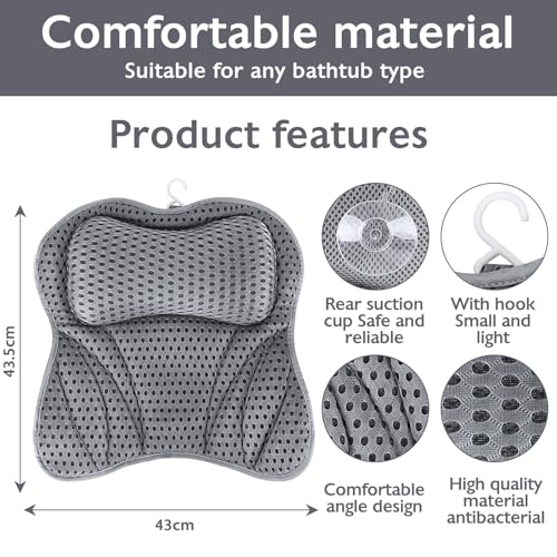 UCAMP Badewannenkissen,Badekissen als Nacken & Nackenkissen Badewanne,mit 4D-Air-Mesh-Technologie und 6 Saugnäpfen,inkl Schwarzer Augenmaske,Perfekt für Home Spa,Entspannung