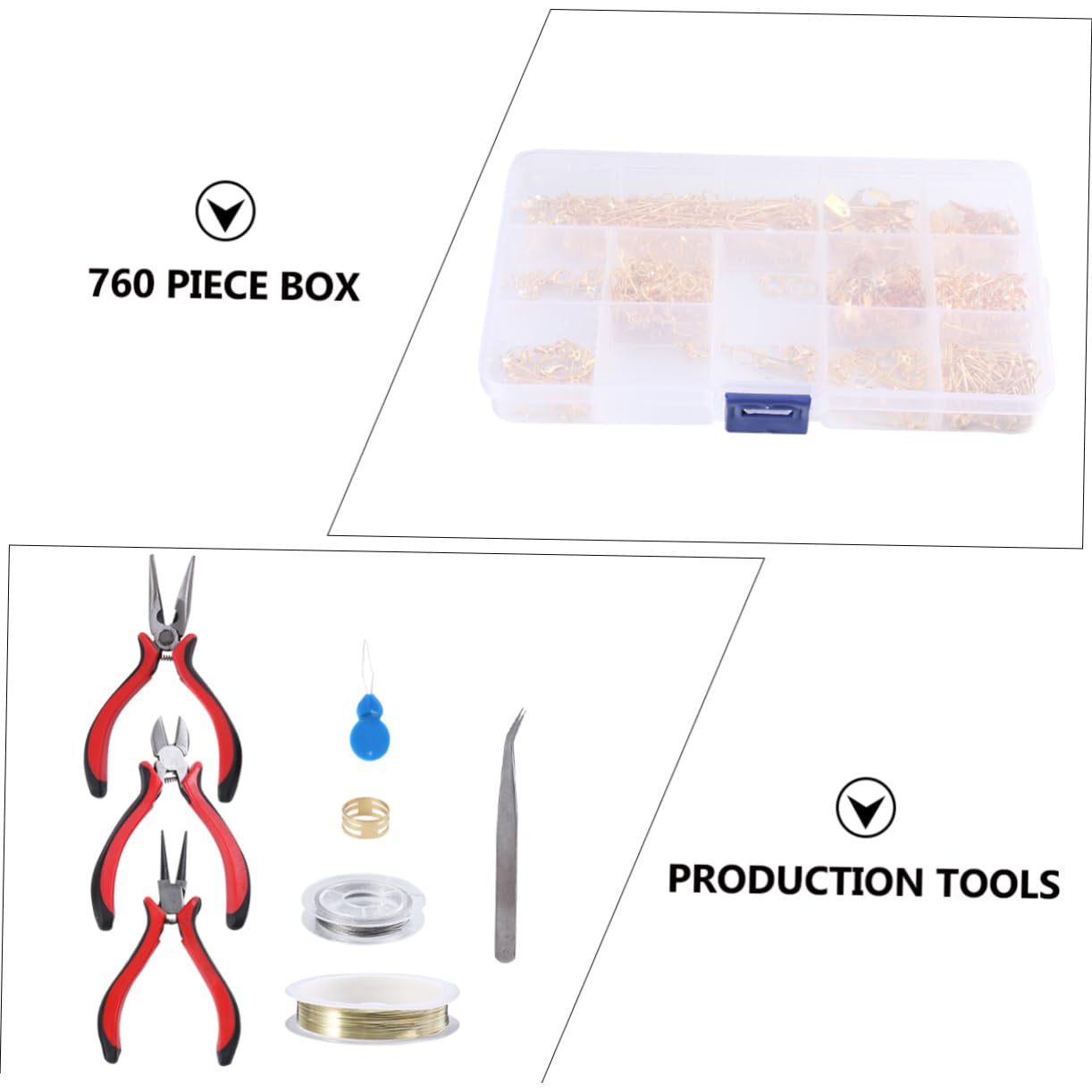 SHINEOFI Kit de Herramientas para Bisutería 768 Piezas en Caja, Alicates, Pinzas y Alambre de Metal para Hacer Joyas en Casa