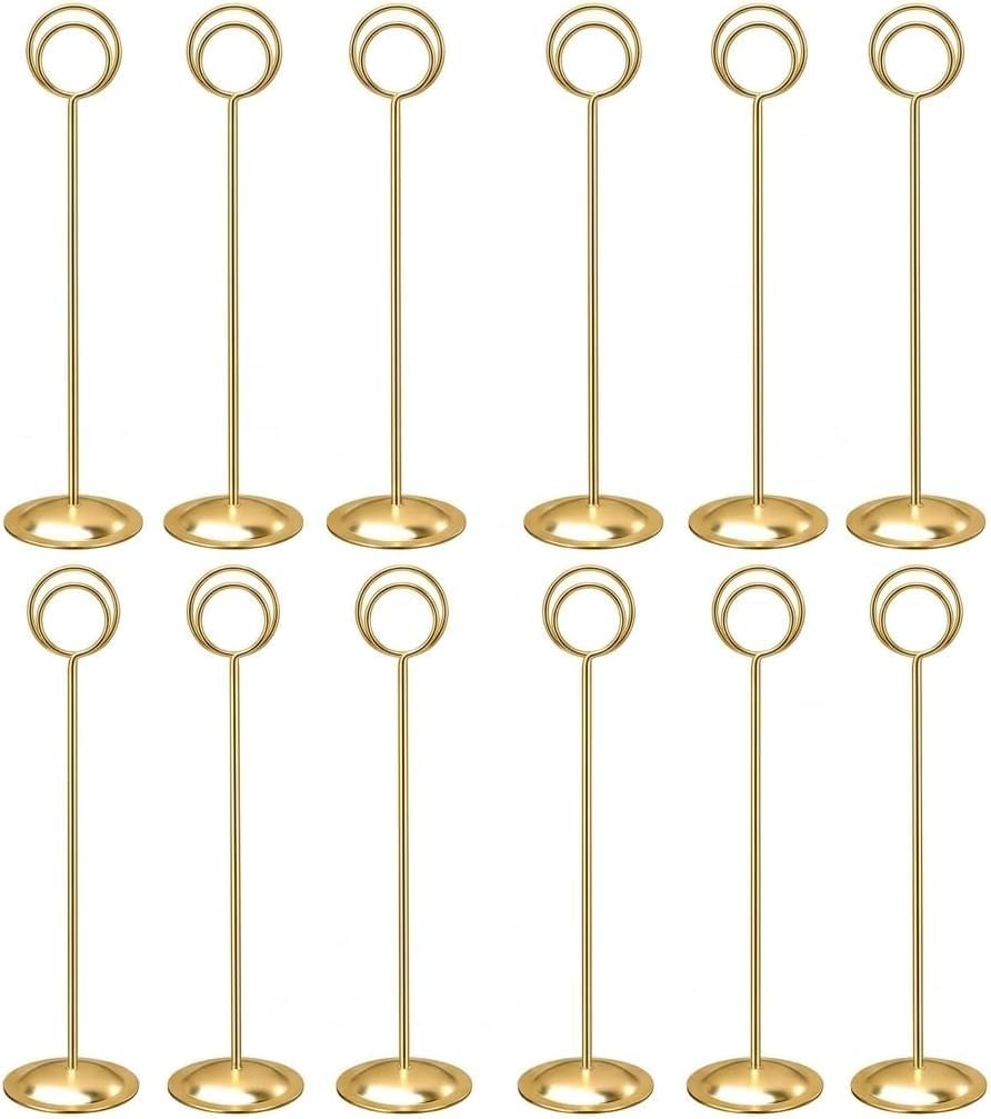 HOHIYA 12 Pack 12" Gold Table Number Holders for Weddings & Events | Elegant gold stands display table numbers, menus, photos and seating cards for weddings, banquets and formal events